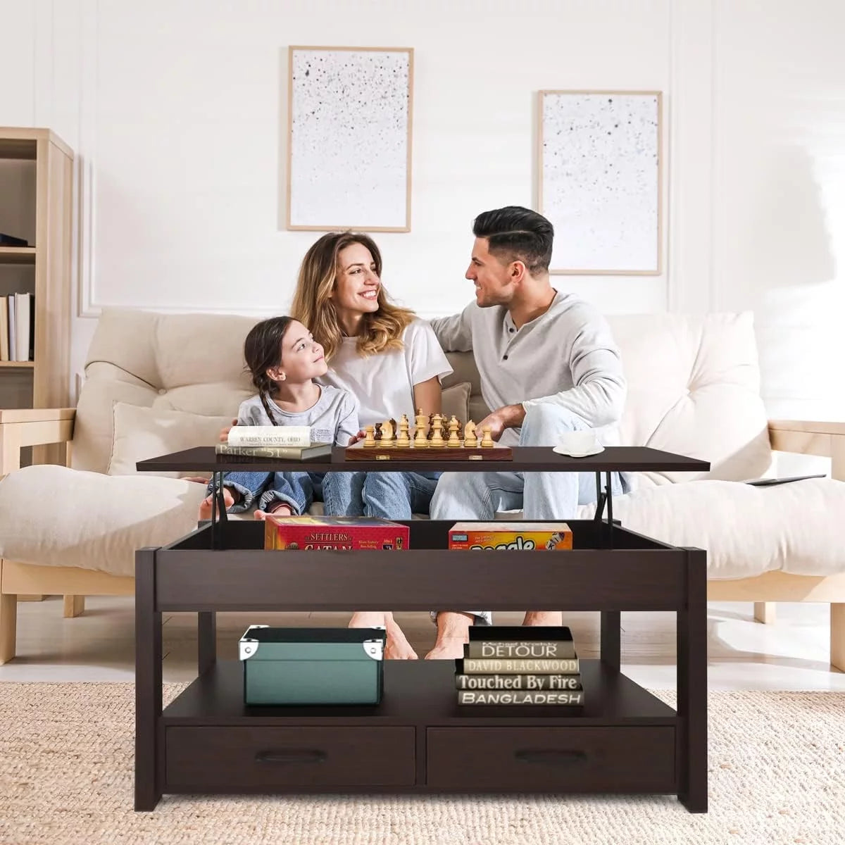 Lift Top Coffee Table with Hidden Compartment and Storage Shelves K22491