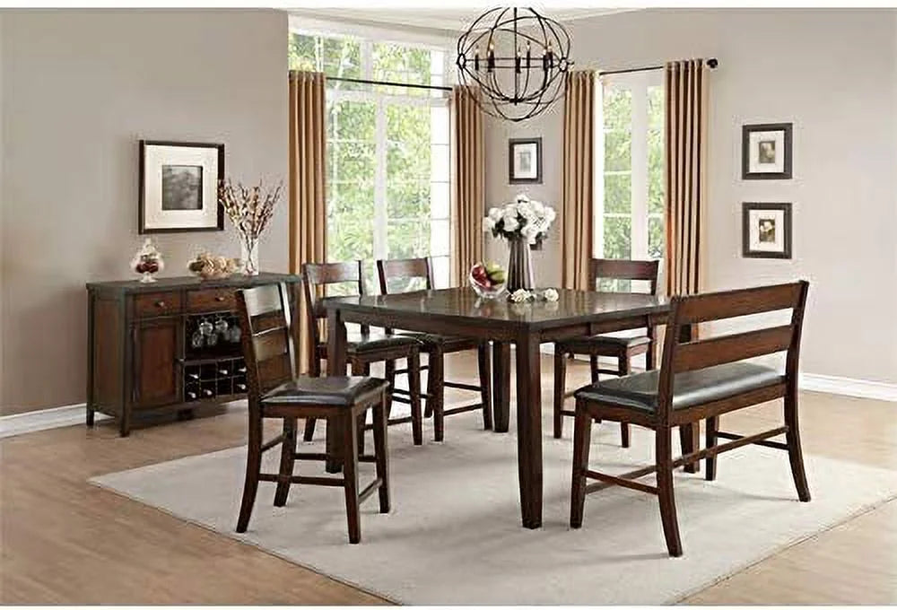 Wood Counter Height Dining Bench with Back in Cherry Q337