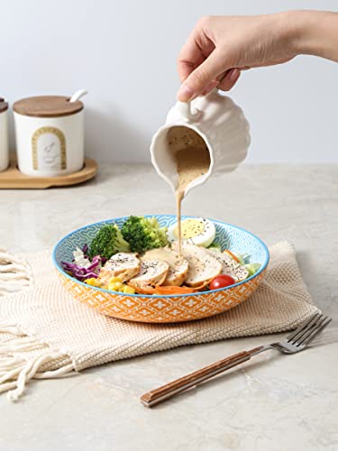 Porcelain Pasta Bowls Set of 6, 8 Inch Wide, Microwave & Dishwasher Safe O6023