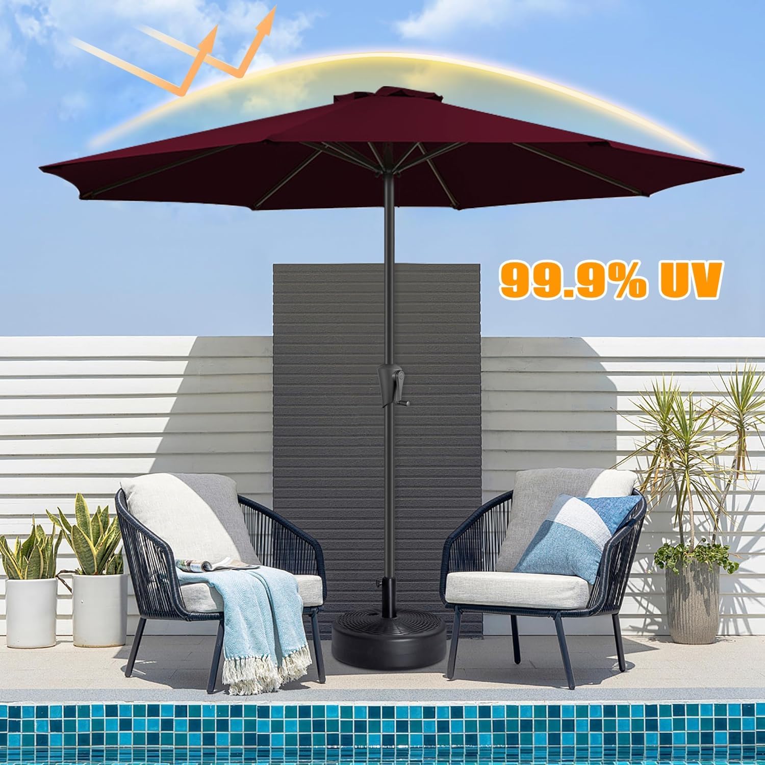 Outdoor Patio Umbrella Replacement Canopy Cover, UV Protective, Wine Red B5716