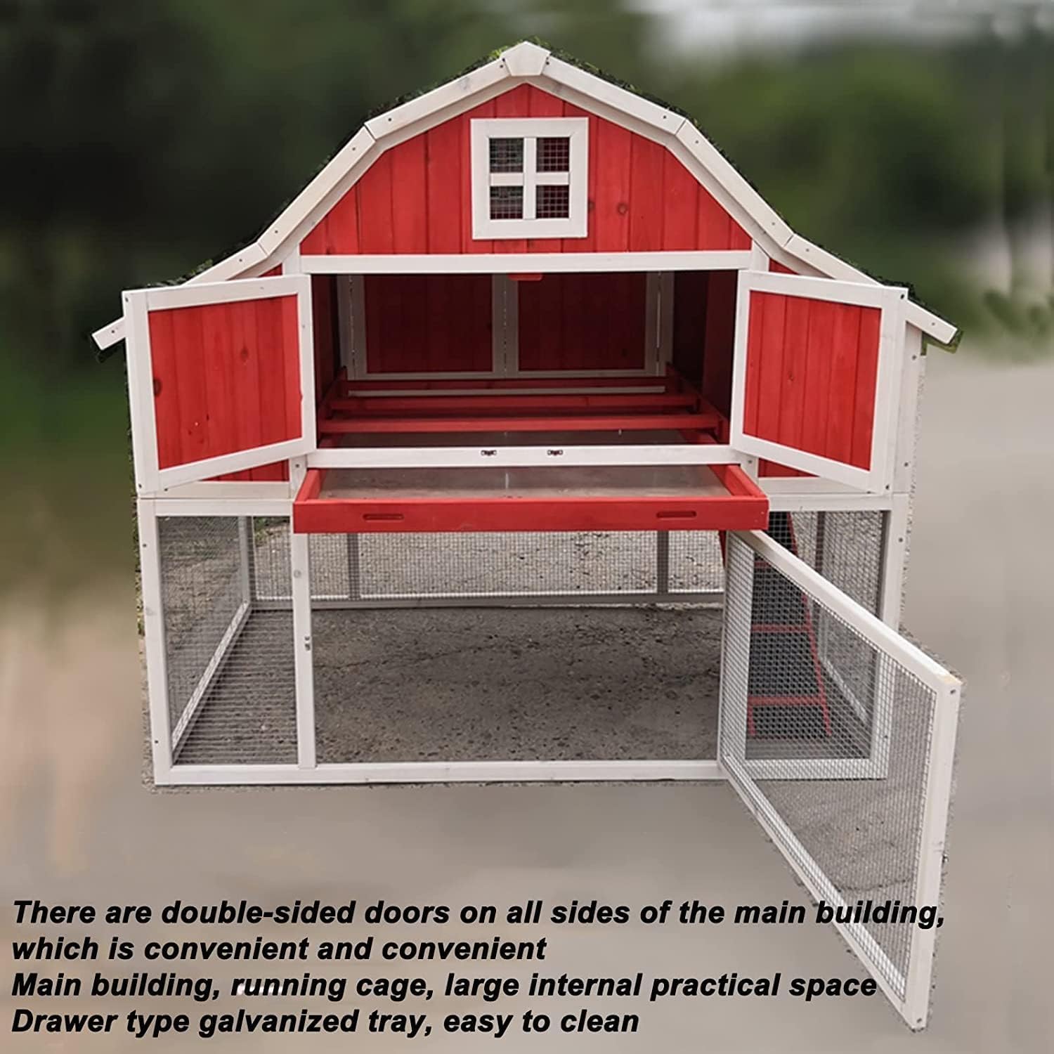 Outdoor Wooden Rabbit Hutch with Wire Mesh Door T979833