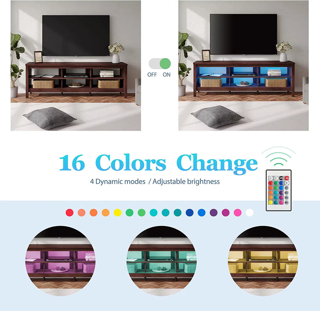 TV Stand for TVs up to 75 Inches with LED Lights and 6 Cubby Storage U228