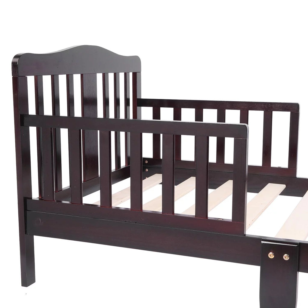 Toddler Wood Bed Frame with Safety Rail Fence O98459