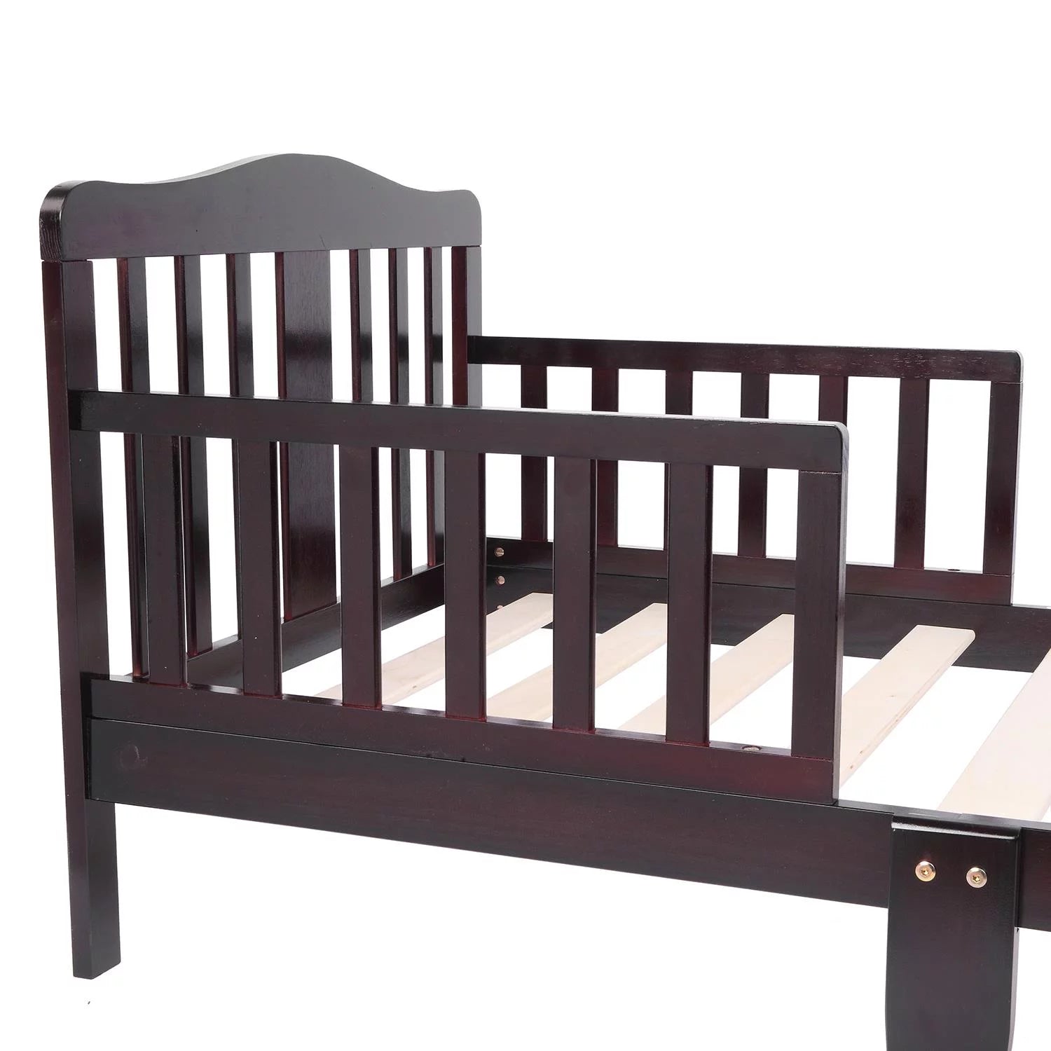 Toddler Wood Bed Frame with Safety Rail Fence O98459