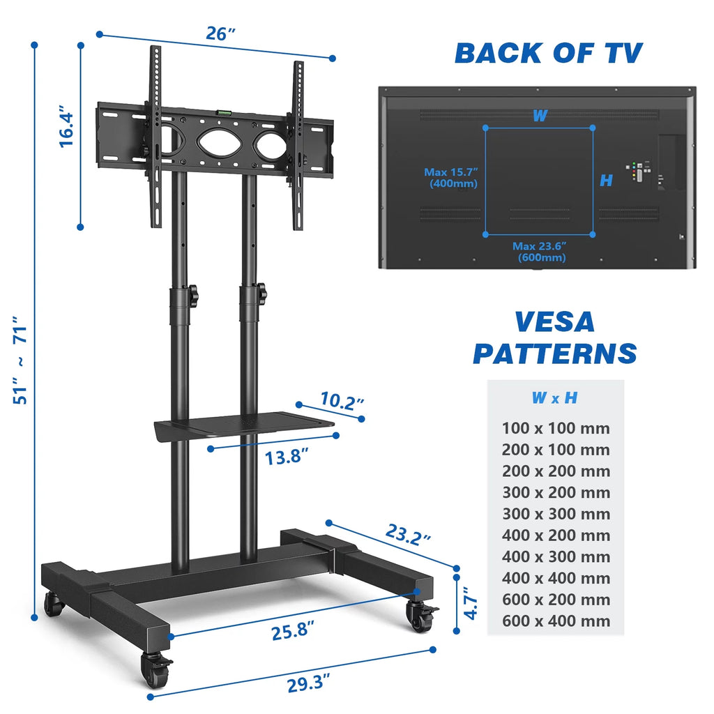 TV Cart for TVs up to 75 inch, Tilt Rolling Stand, Black N907719