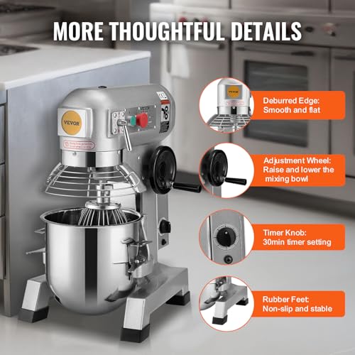 Commercial Food Mixer 10Qt Stainless Steel Bowl, 450W Stand Mixer with 3 Speeds U88115