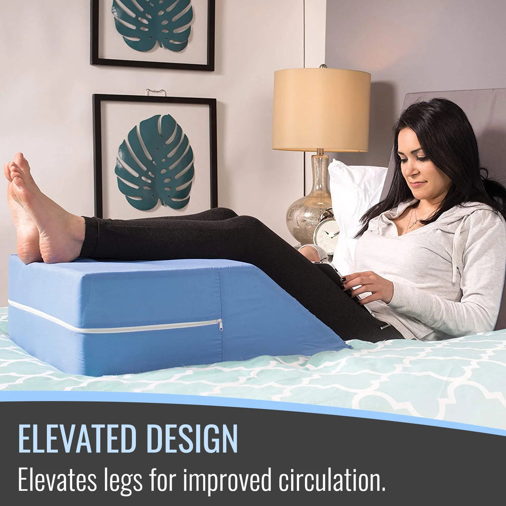 Ortho Bed Wedge Elevated Leg Pillow, Supportive Foam for Legs, Recovery Aid, Blue 8" x 20" x 24" I3725