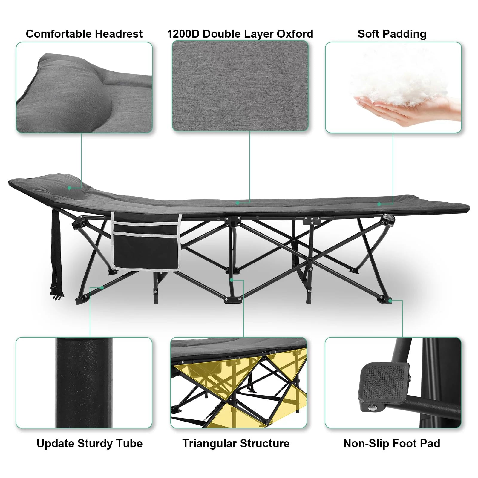 Folding Camping Cot with Pillow, Lightweight for Indoor and Outdoor Use P694196