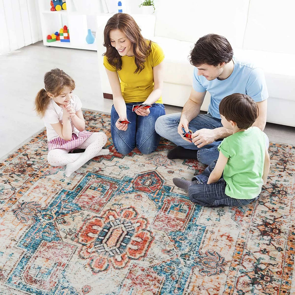 Vintage Bohemian Area Rug for Living Room, 5' x 8', Orange M181