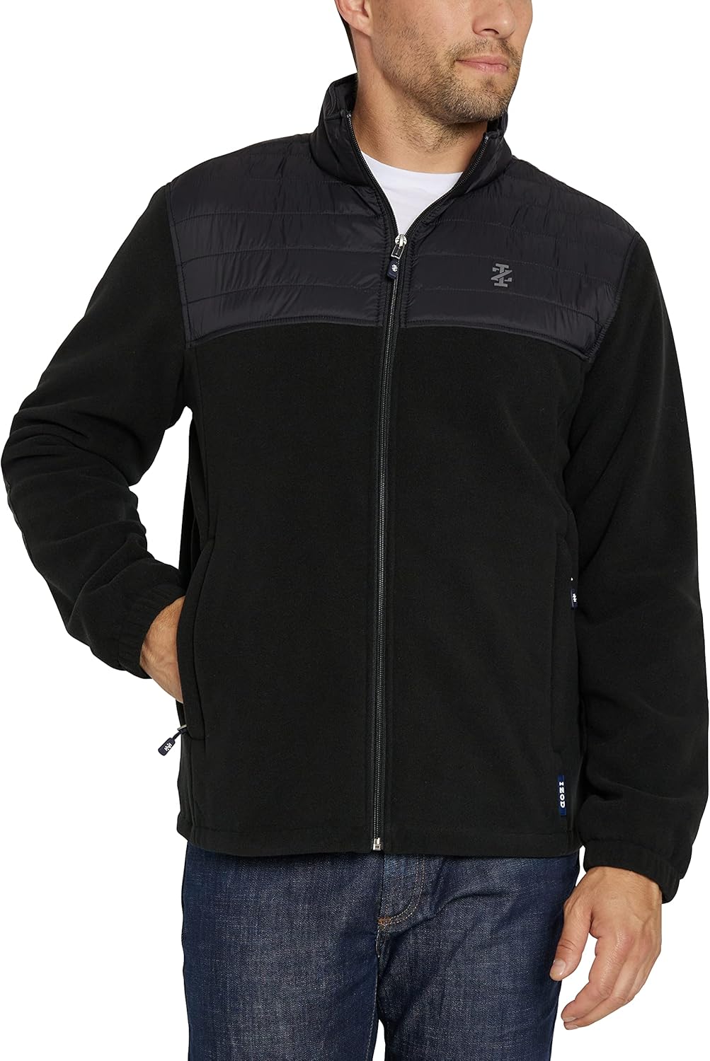 Men's Fleece Jacket with Nylon Trim, Black, XX-Large U976623