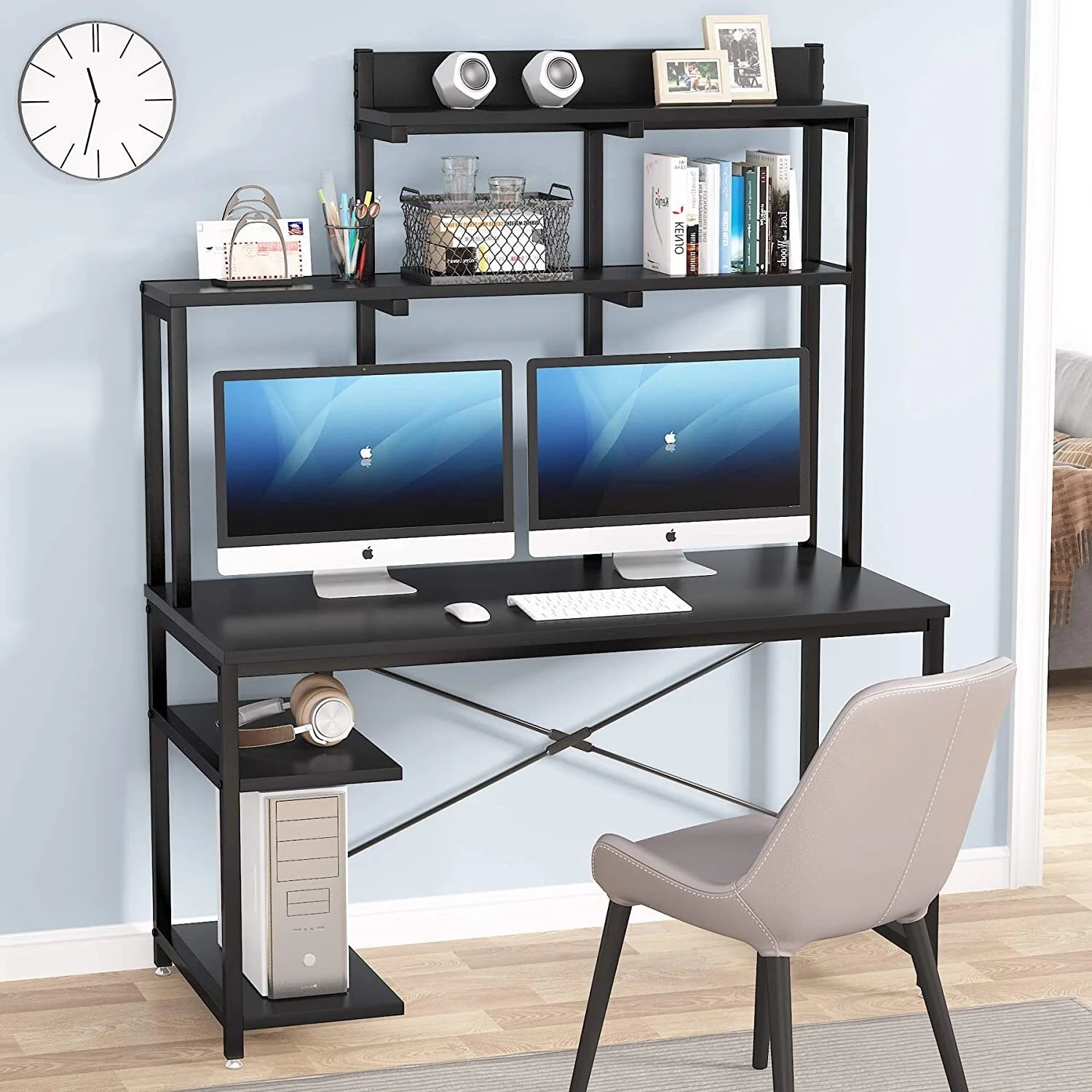 Computer Desk with Storage Hutch for Home Office, Black E720680
