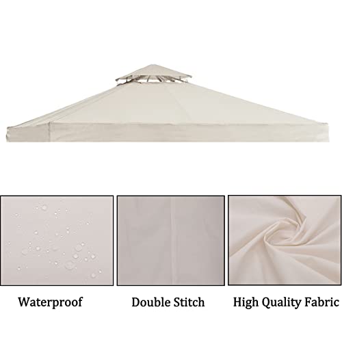 Gazebo Replacement Canopy Top 10x10 FT, 2 Tier Outdoor Patio Cover with Air Vent, Beige E15040