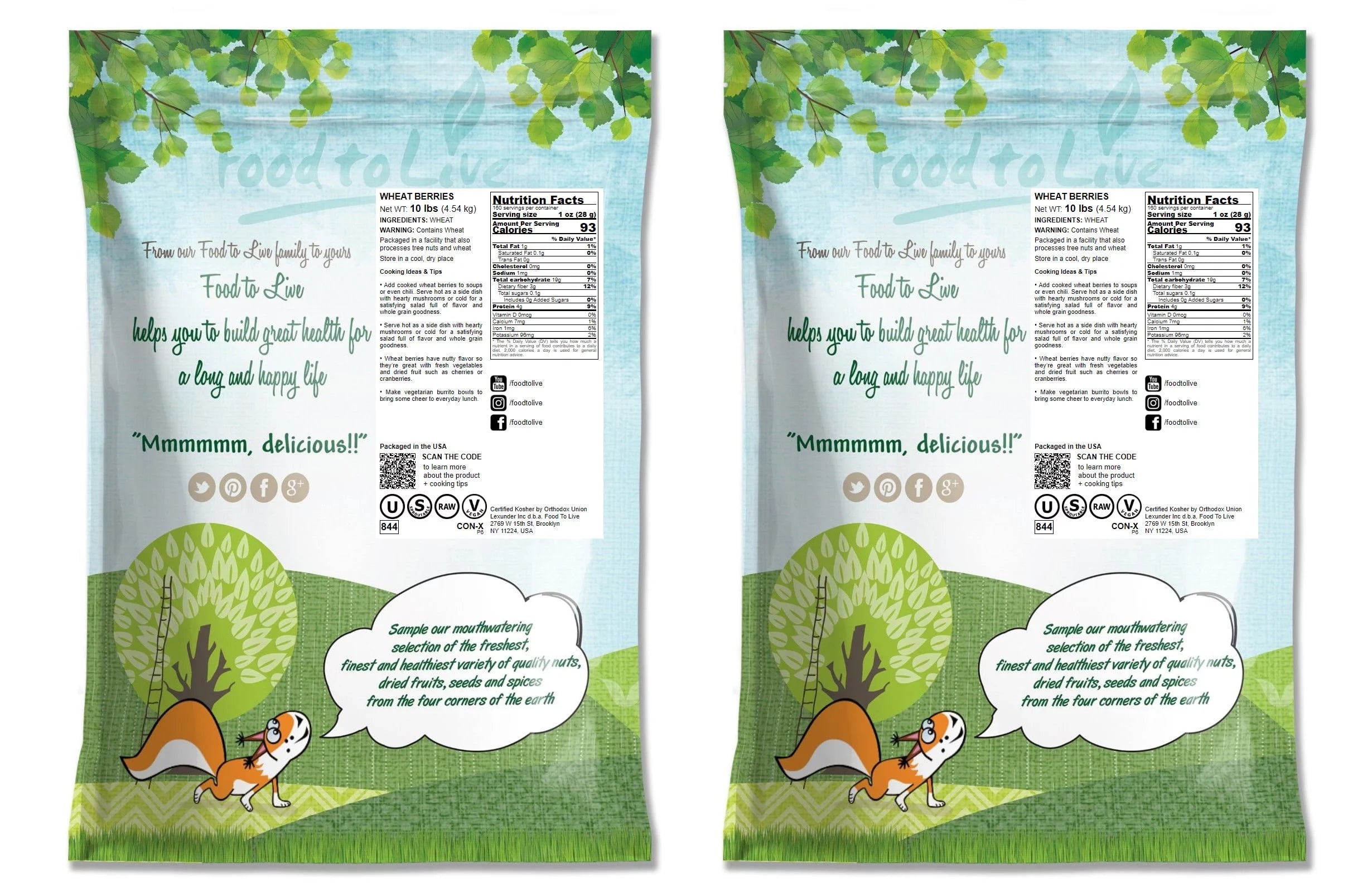 Wheat Berries, 20 Pounds — Kosher, Sproutable, Raw, Vegan V532