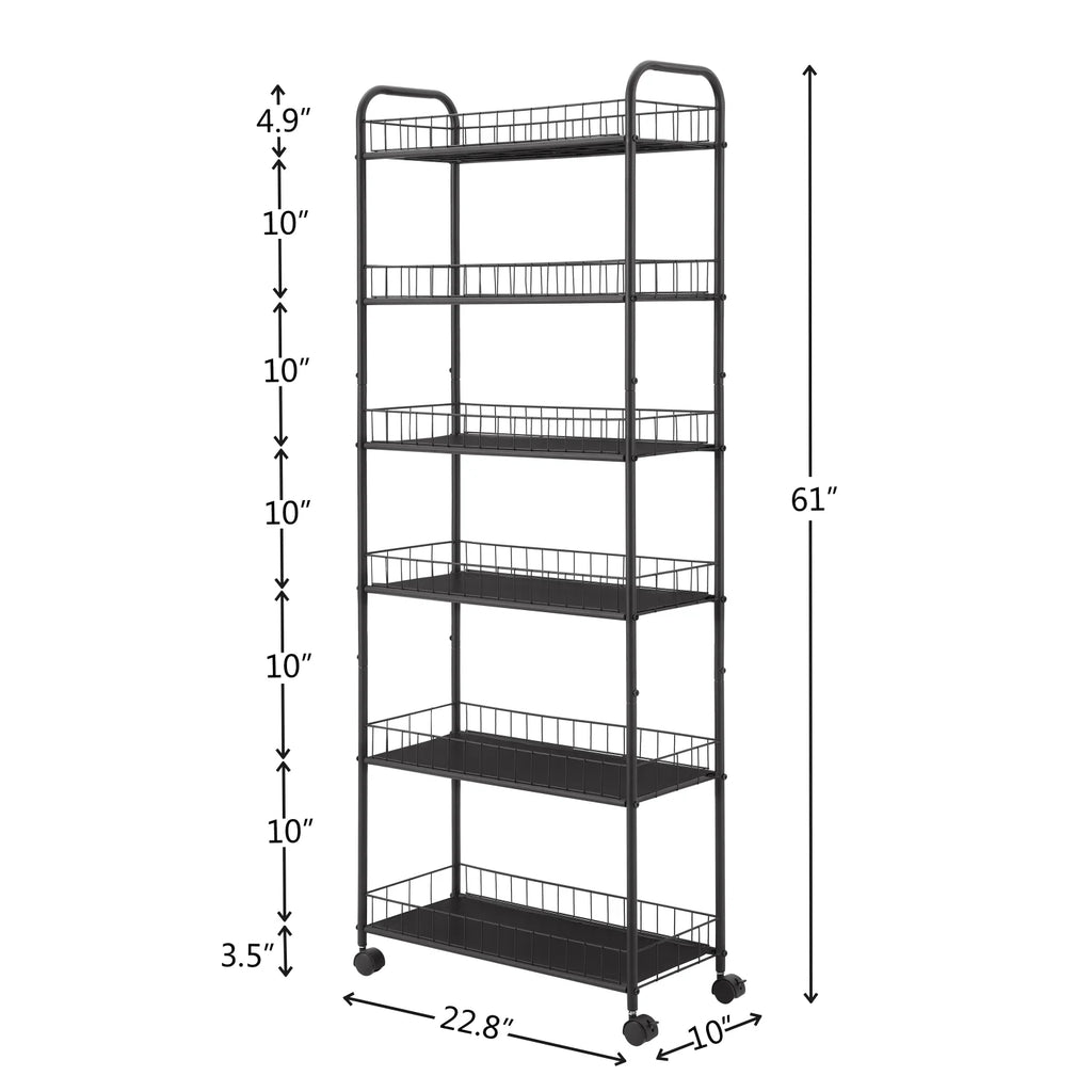 6-Tier Slim Rolling Storage Cart with Wheels, Metal Wire Shelving Rack O97375