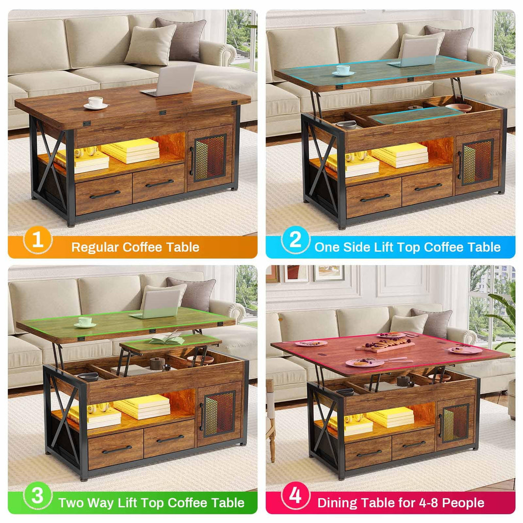 40" Lift Top Coffee Table with Storage Cabinet and 2 Fabric Drawers C61872