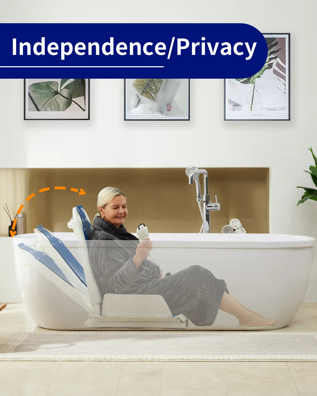 Electric Bath Lift Chair for Bathtubs, Non-Slip Suction Cups, 300LB Capacity X84614