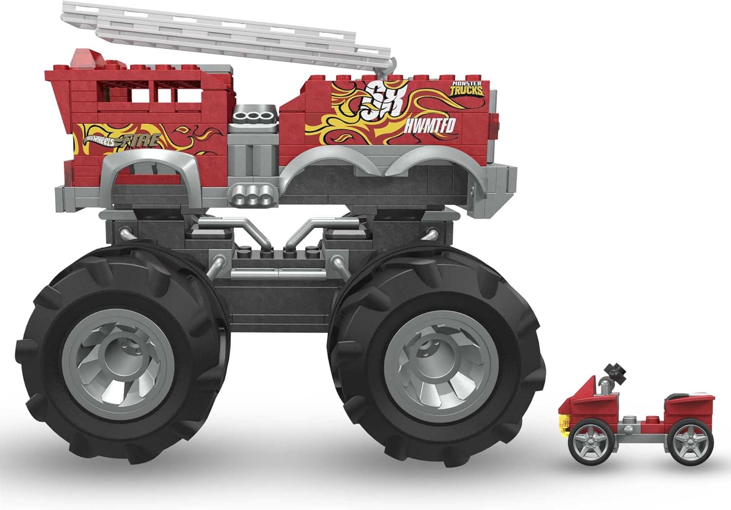 Hot Wheels Monster Truck Building Toy Playset, 5-Alarm Fire Truck with 284 Pieces, Red, Age 5+ J400970