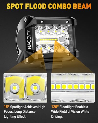 4 inch LED Pod Lights, 240W 24000LM, Spot Flood Combo for Truck Boat ATV UTV Jeep, 4 Pcs A819
