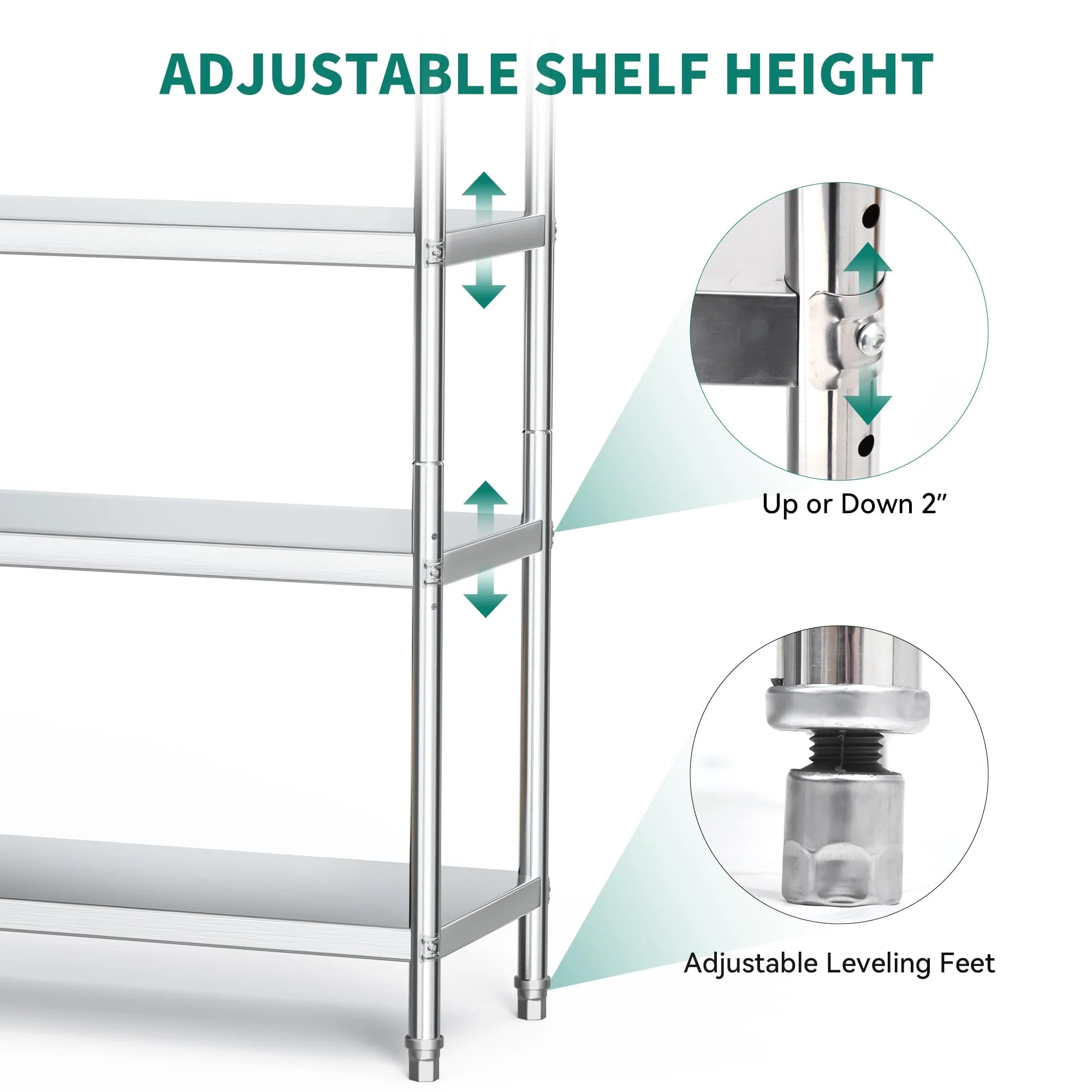 Stainless Steel 5-Tier Storage Shelving Unit, 48" x 18" x 72" P552
