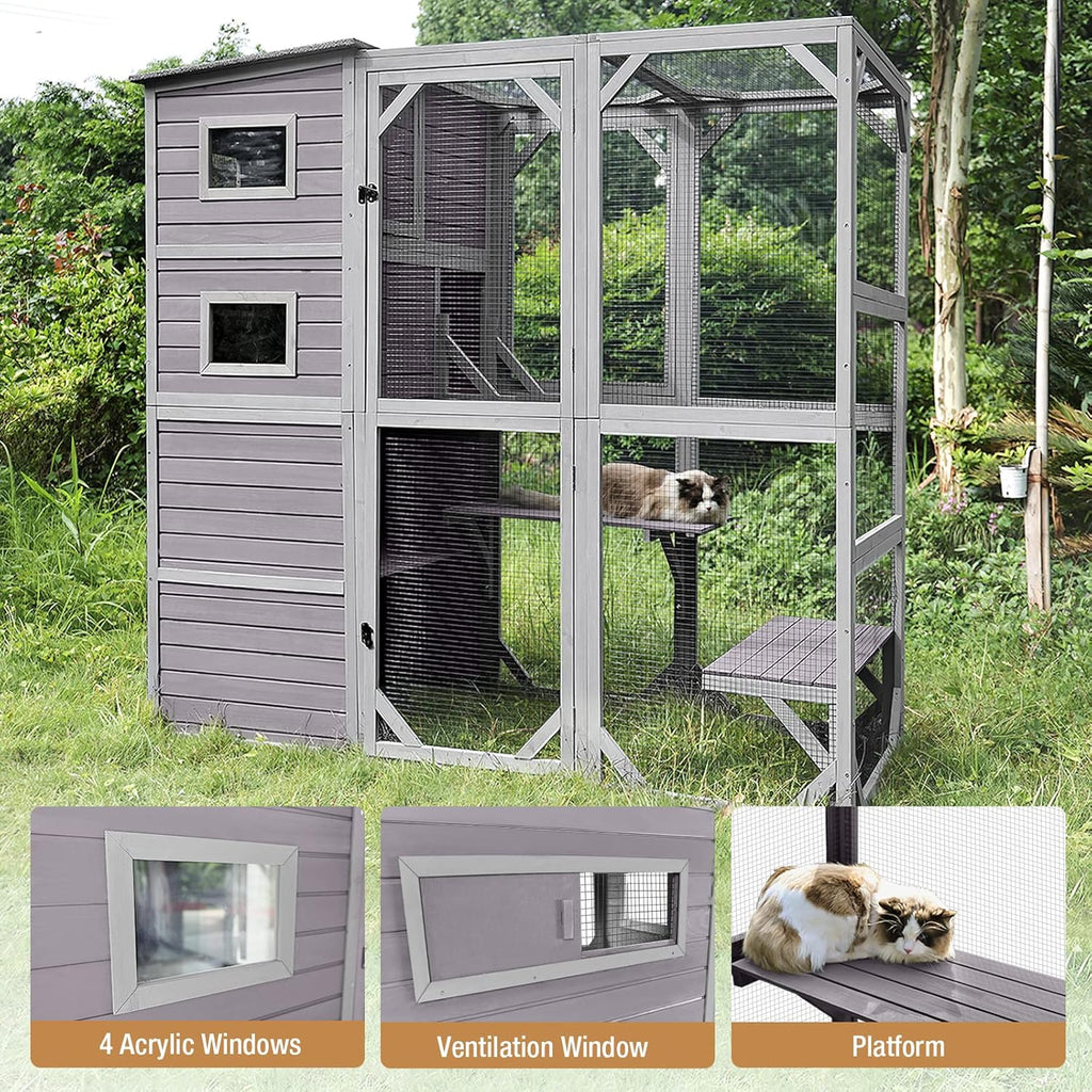 Large Catio Kitty House with 4 Tiers, Waterproof Roof, 77 Inch H9703