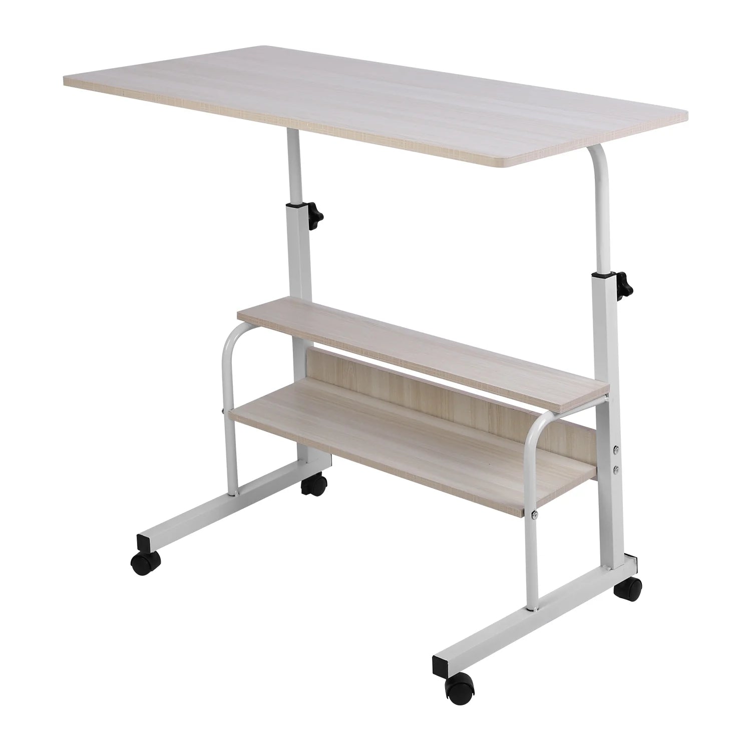 Mobile Laptop Table 3-Tier with Wheels, Height Adjustable, Beige S11889
