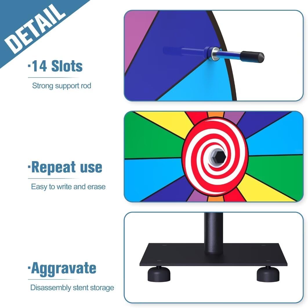 Spinning Prize Wheel with 14 Slots, Heavy Duty Base for Carnival and Trade Shows N596
