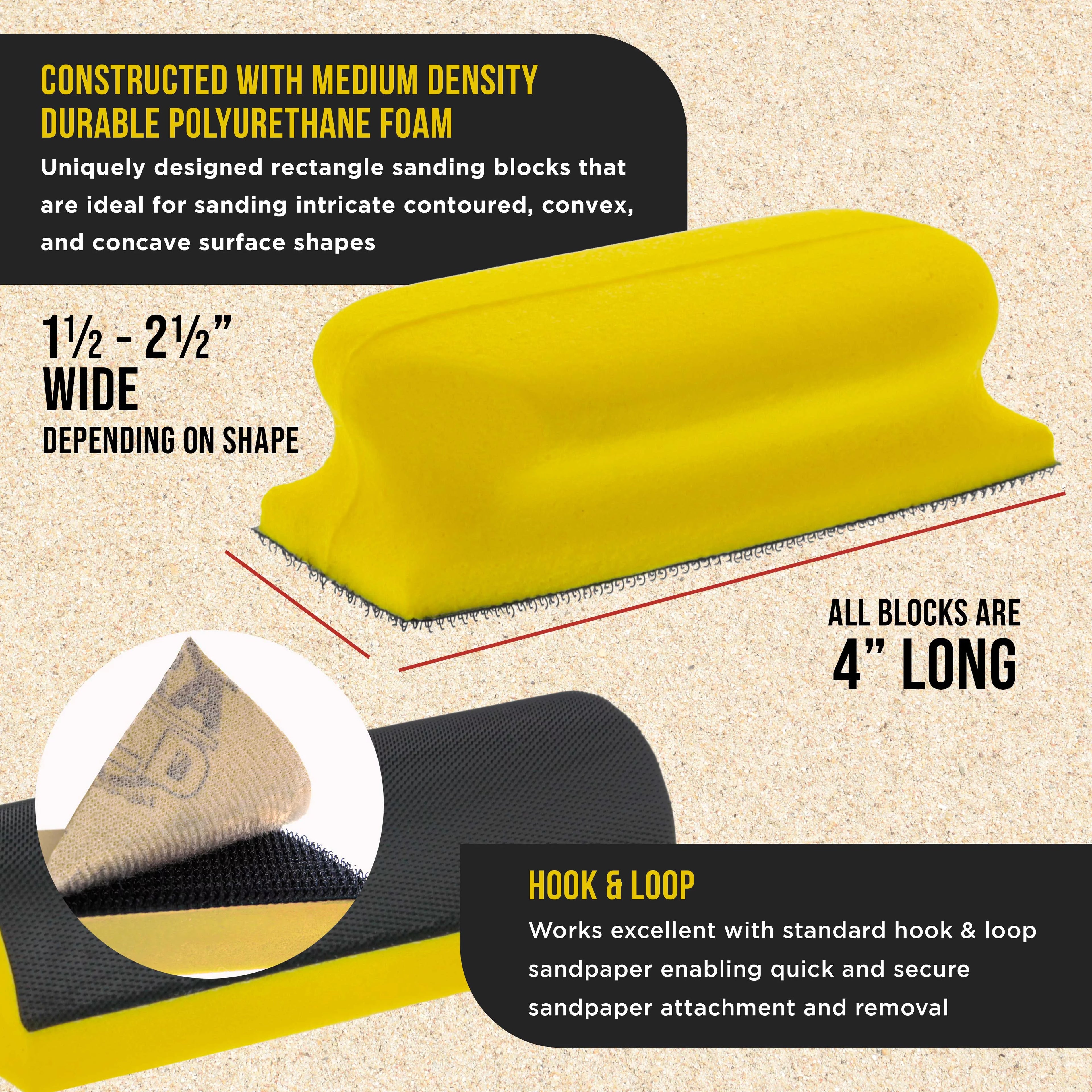 Contoured 4" Hand Sanding Block Set with Hook & Loop Sandpaper Kit Y19066