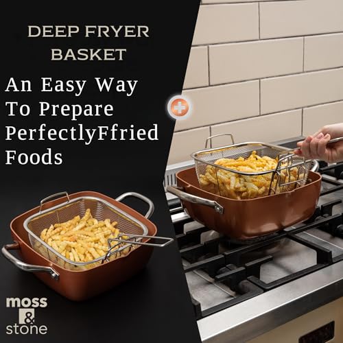 Copper Cookware Set 5 Piece, Non Stick Deep Frying Pan with Steamer Rack Y722