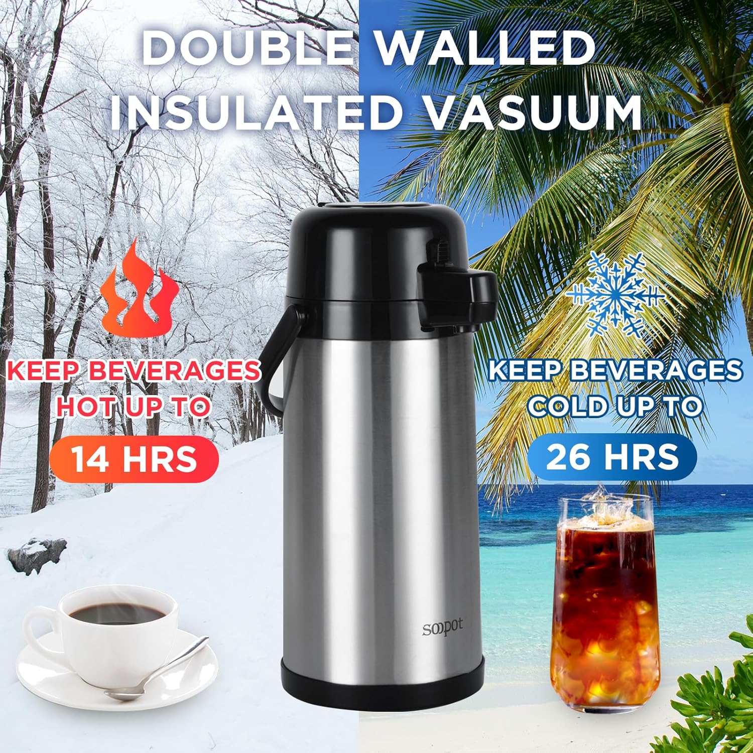 102oz Coffee Dispenser with Pump, Thermal Insulated Stainless Steel Carafe I78127