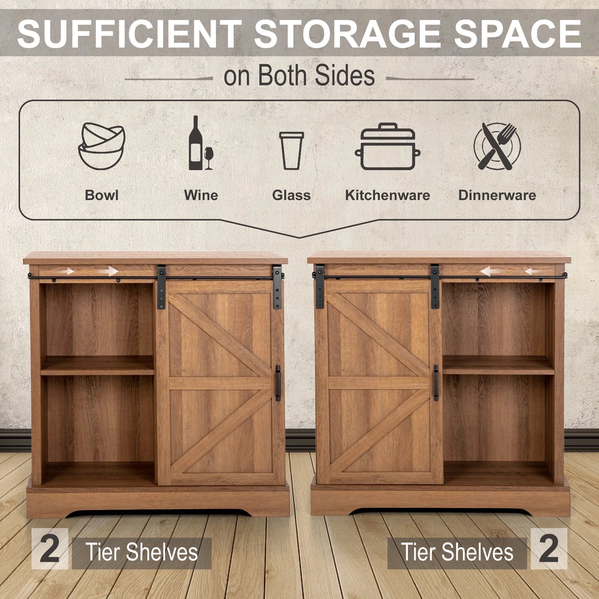 Farmhouse Sliding Barn Door Storage Cabinet Sideboard V1838