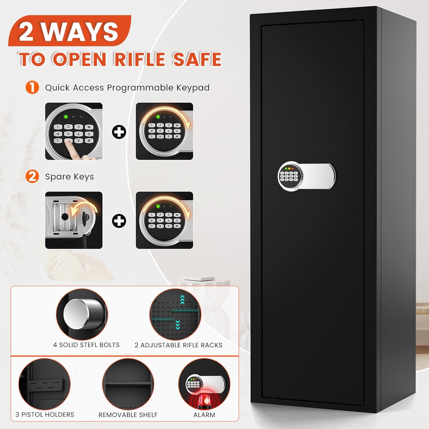Gun Safe for 6-8 Guns, Fireproof, with Combination Lock and Alarm Z536838