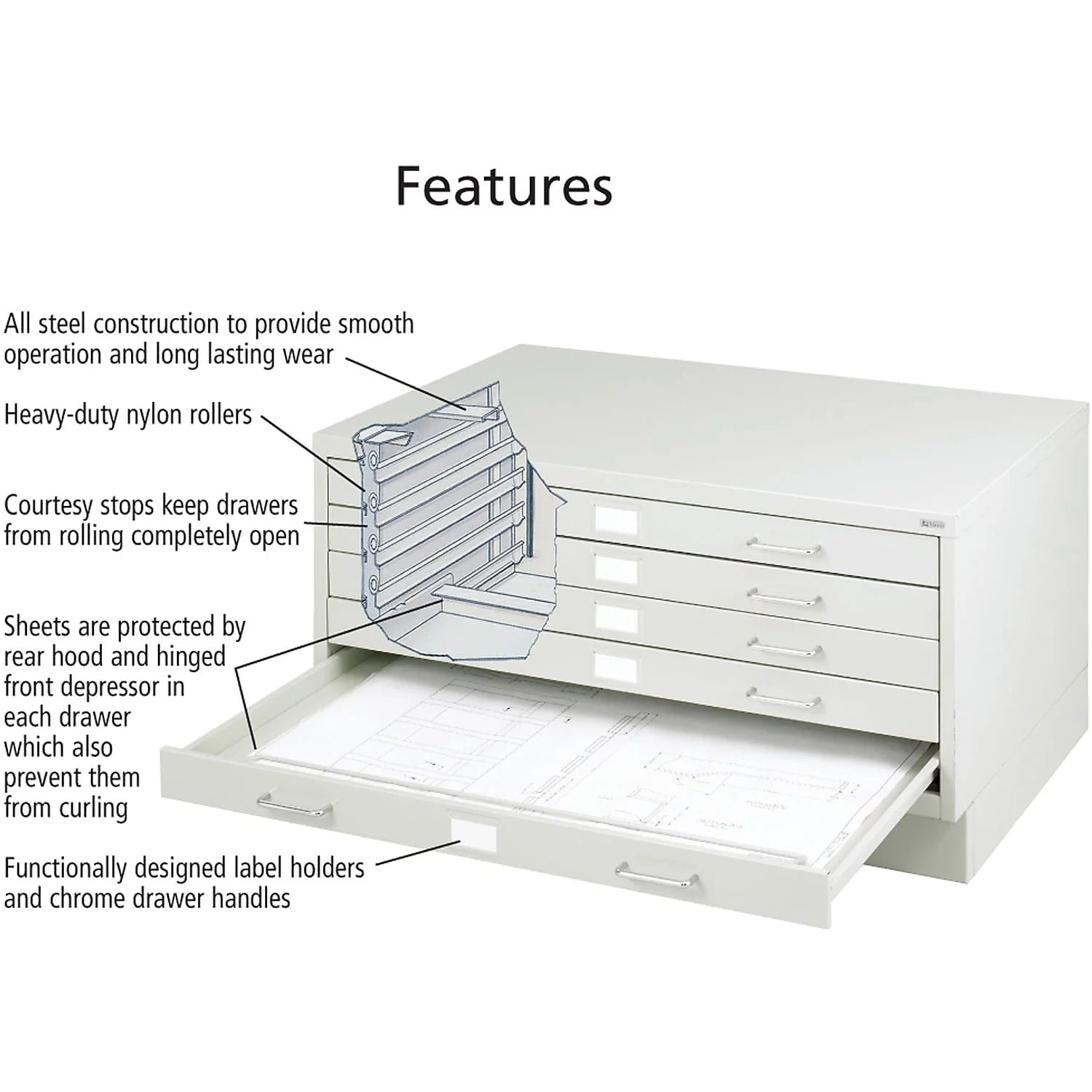 5 Drawer Small Metal Flat File Cabinet Light Gray A83944