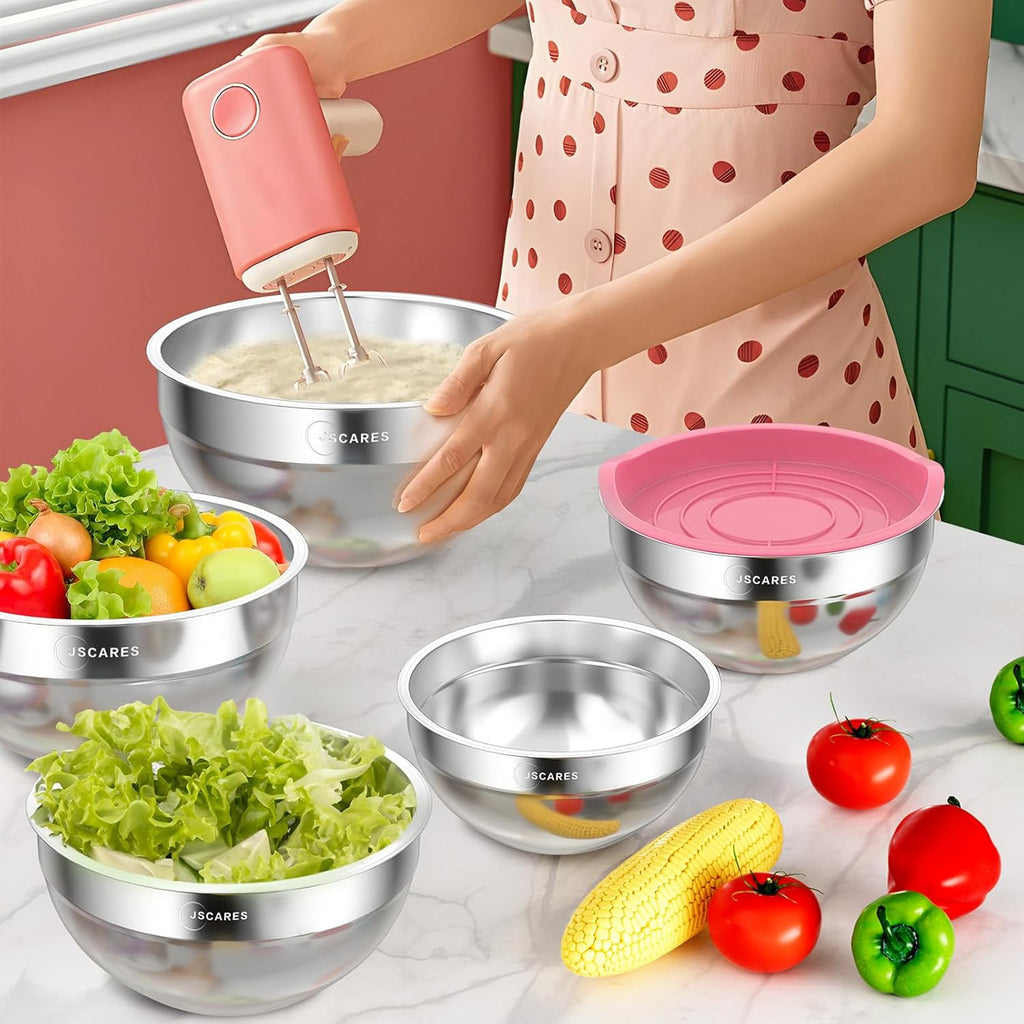Mixing Bowls with Lids, 5 Piece Stainless Steel, Stackable, Airtight C308674