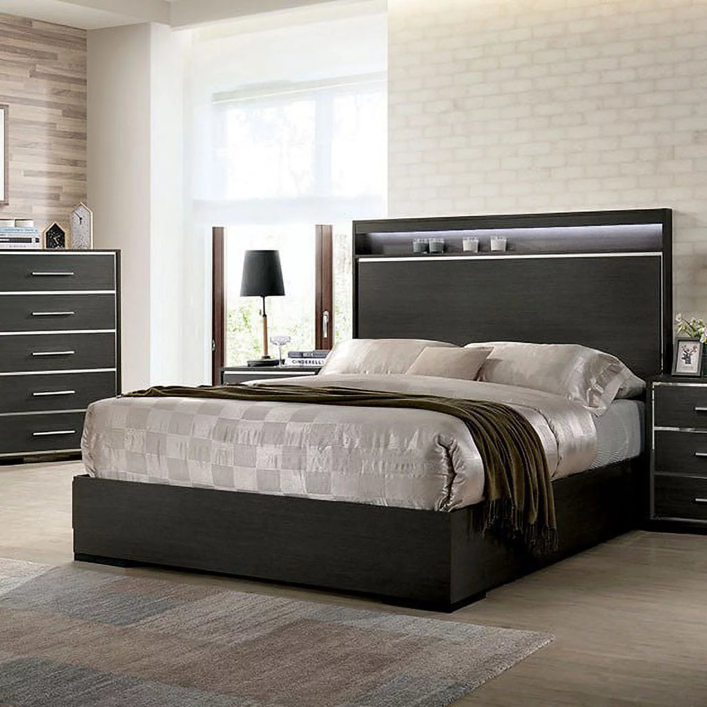 1pc Eastern King Size Storage Platform Bed Wooden Bedroom Furniture Gray Finish