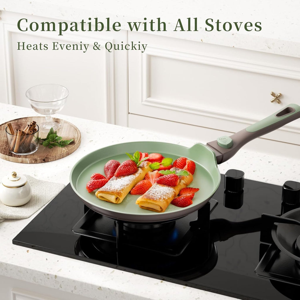 Nonstick Crepe Pan Set with Spreader, 10 & 11 Inch, Detachable Handle F82584
