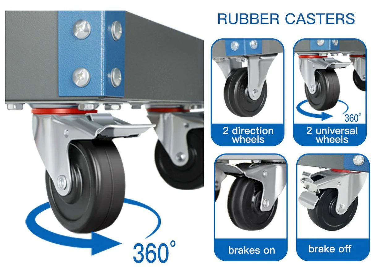 Tool Trolley with 3 Storage Levels, Hanging Hook, Ergonomic Handles, Rubber Brake Wheels V108223