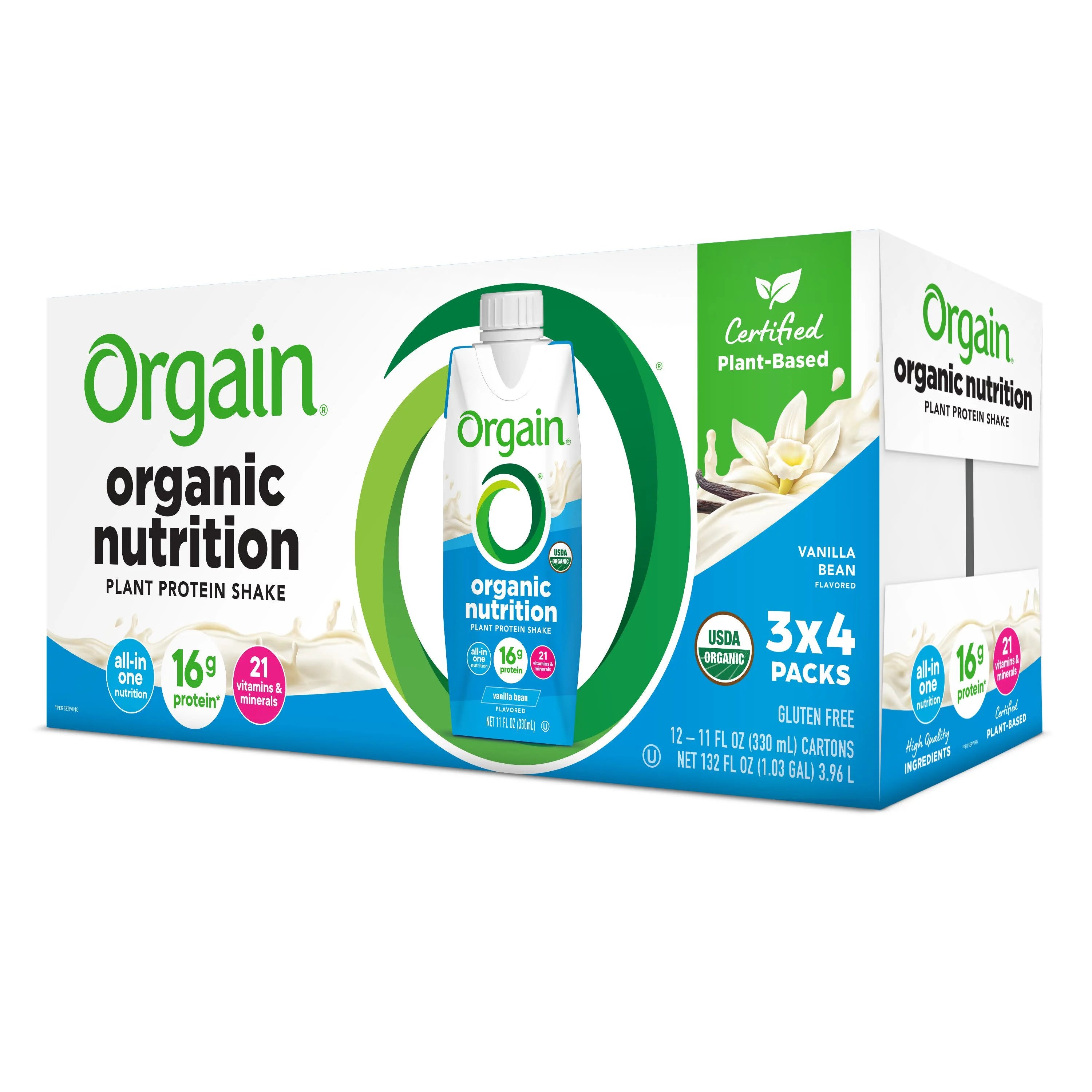 Organic Vegan Protein Shake, Vanilla Bean, 11oz, 12ct F517