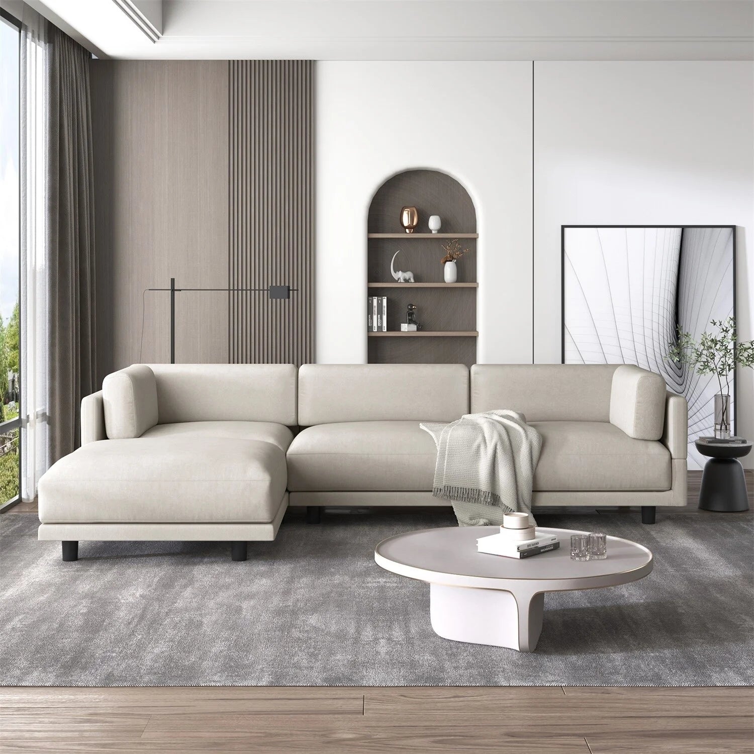 Convertible Sectional Sofa with Reversible Chaise Beige S747295