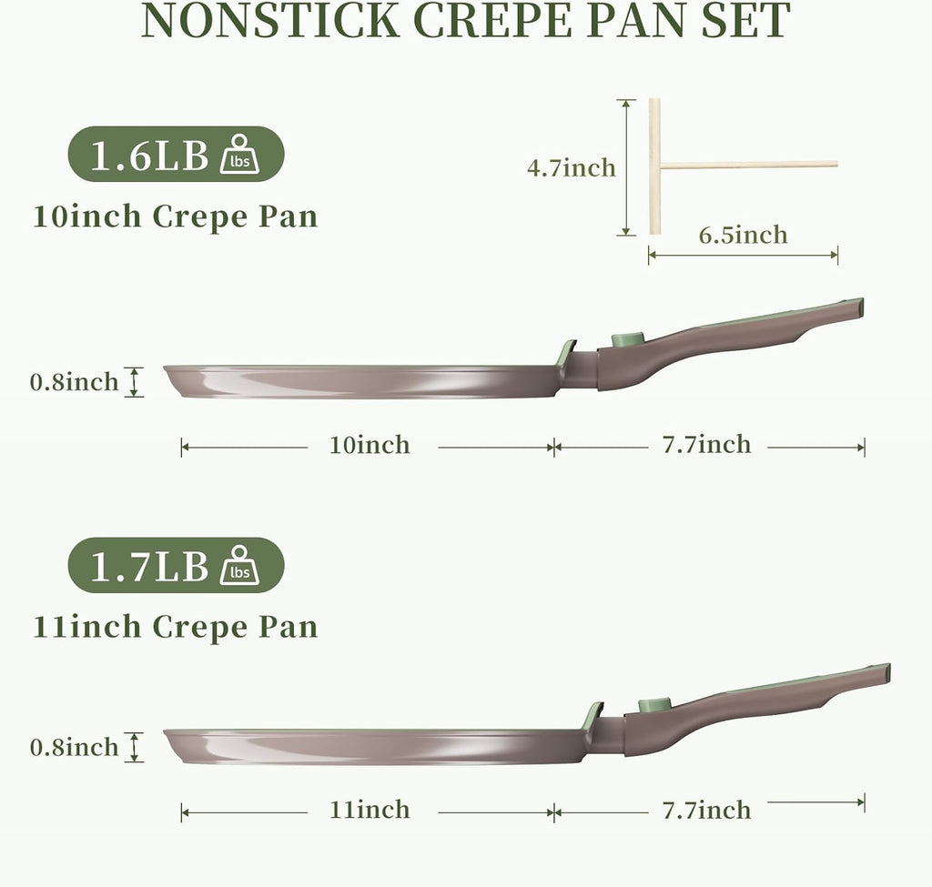Nonstick Crepe Pan Set with Spreader, 10 & 11 Inch, Detachable Handle F82584