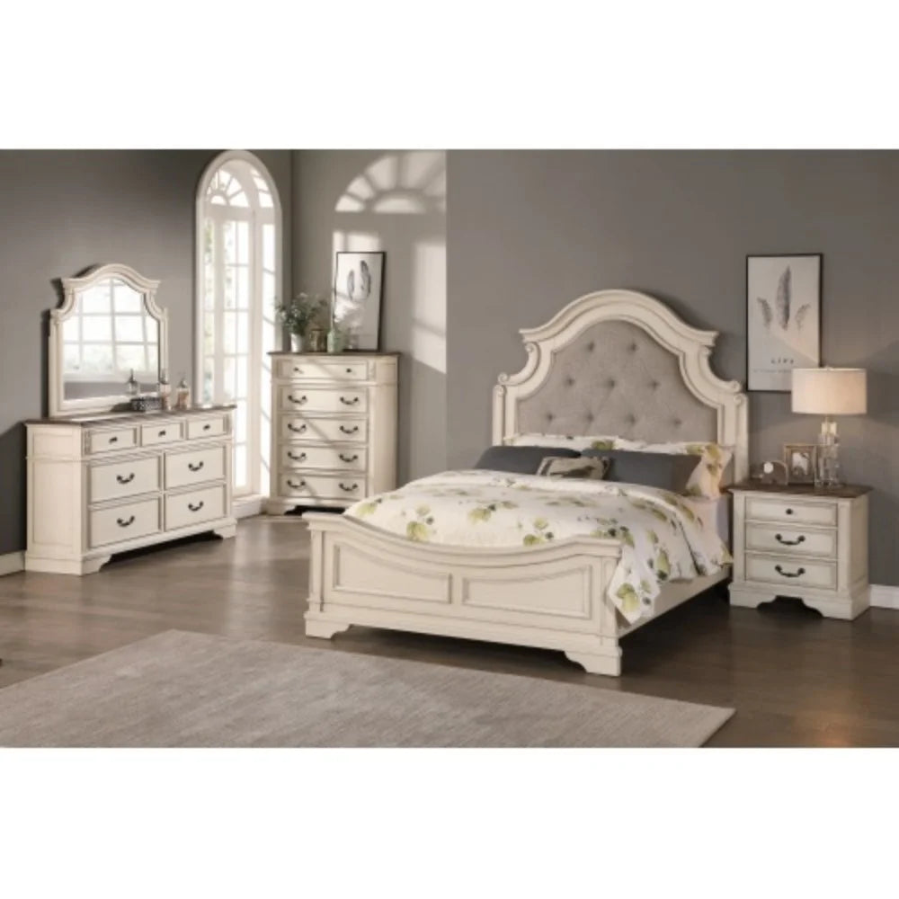 White Wooden Nightstand with 3 Drawers Y434508