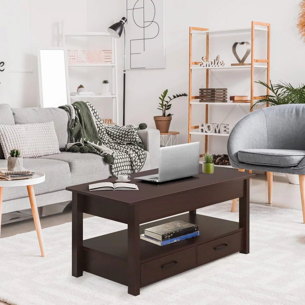 Lift Top Coffee Table with Hidden Compartment and Storage Shelves K22491