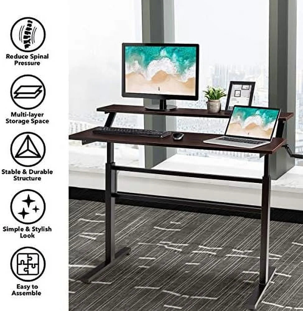 Standing Desk 2-Tier Height Adjustable with Monitor Stand F3458