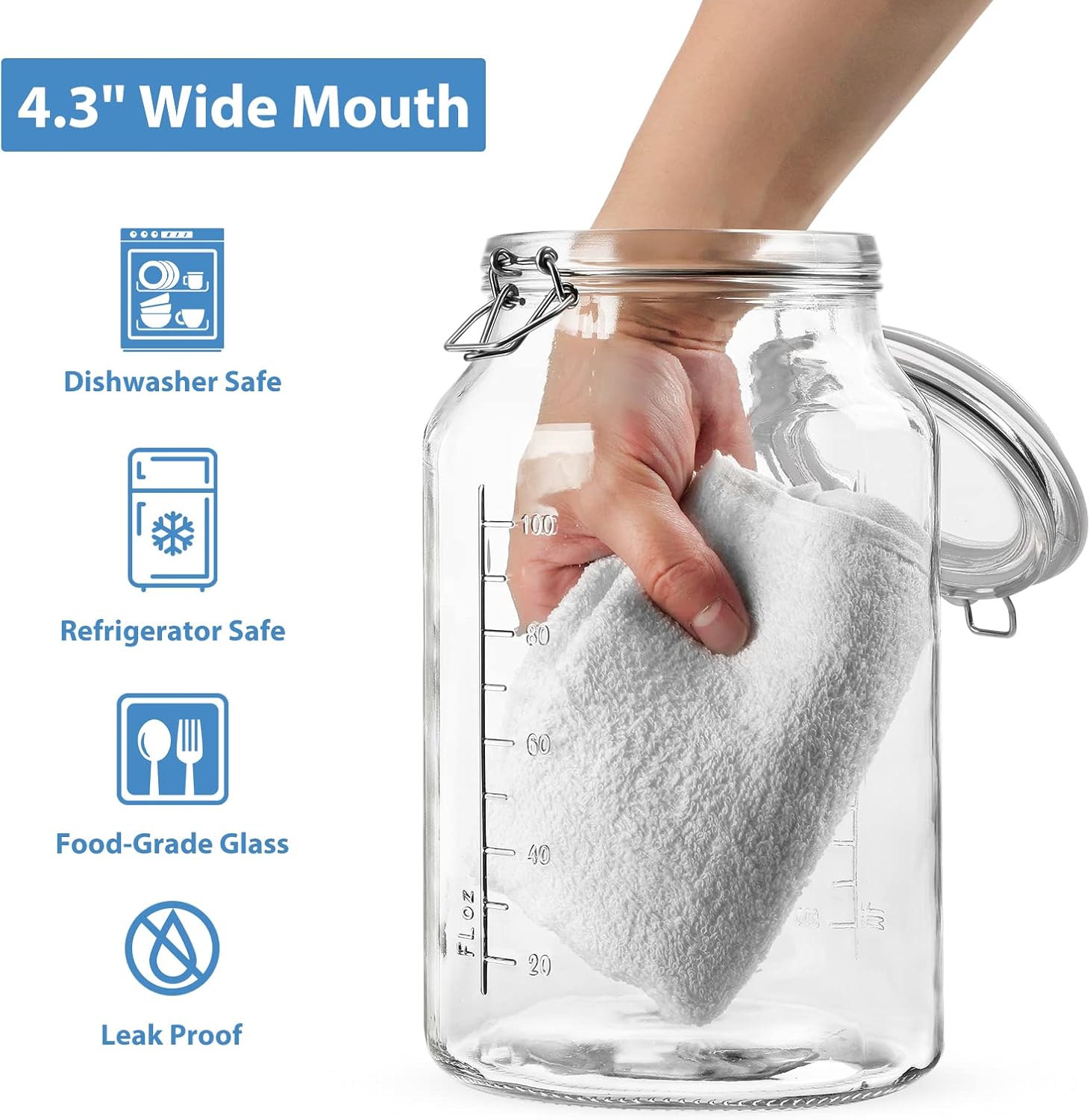 1 Gallon Wide Mouth Glass Storage Jars with Airtight Lids, 2 Pack W949177