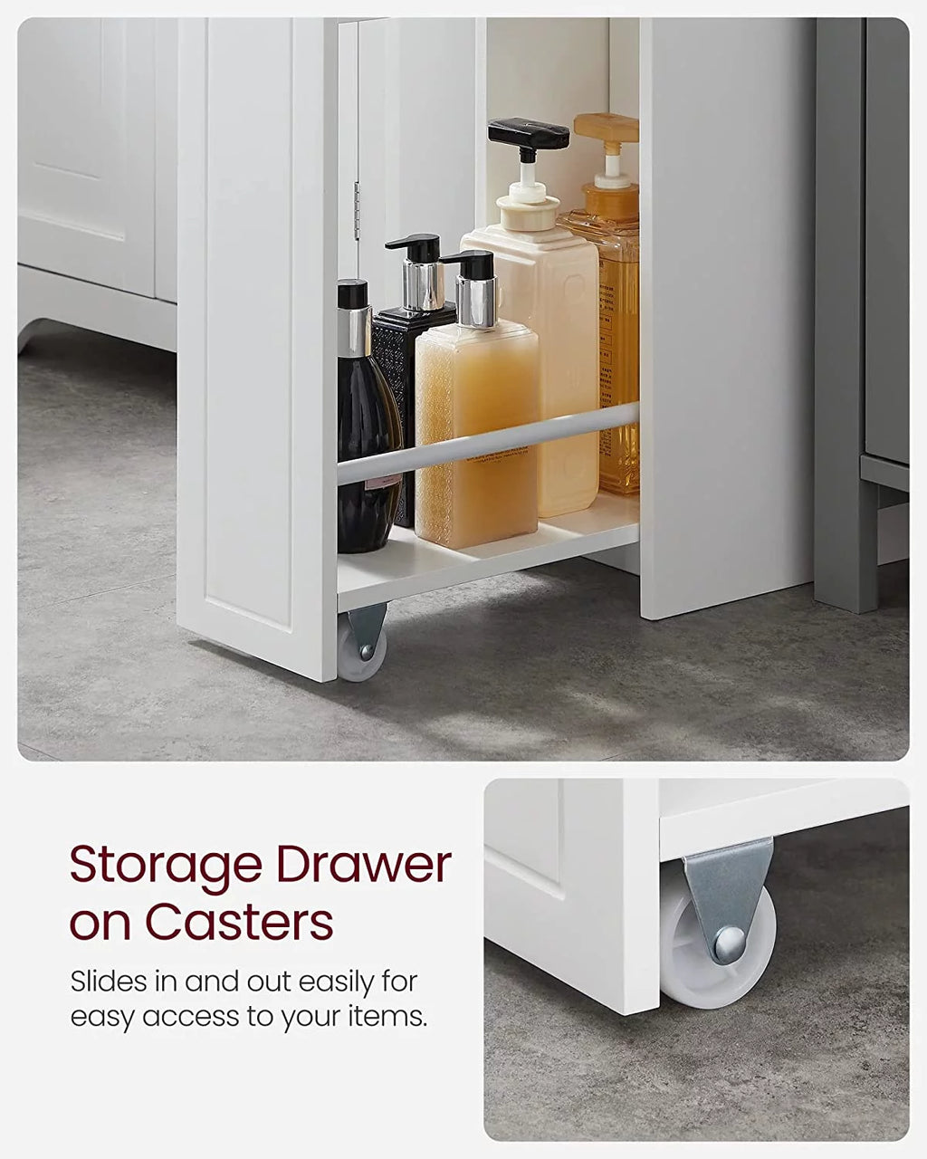 Small Bathroom Storage Cabinet with Slide Out Drawers, White S16404