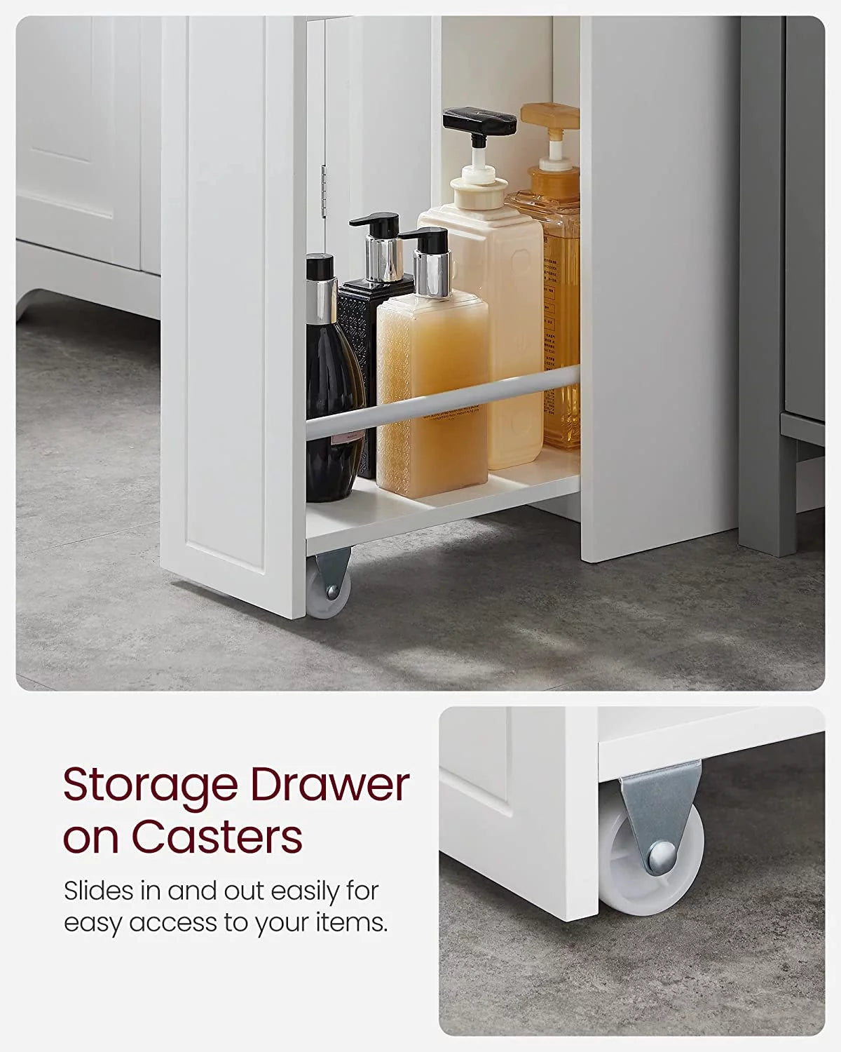 Small Bathroom Storage Cabinet with Slide Out Drawers, White S16404