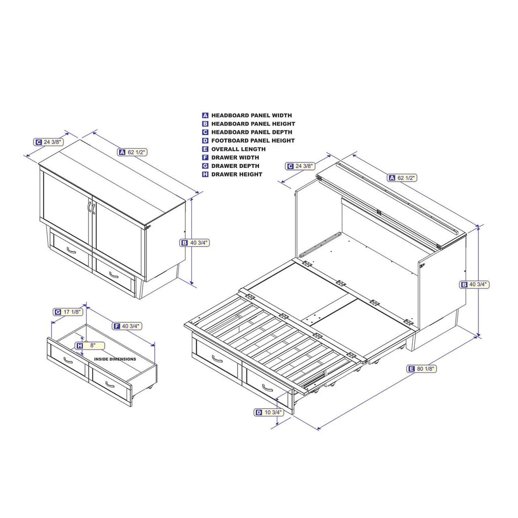 Queen Solid Wood Murphy Bed Chest with Mattress A99512