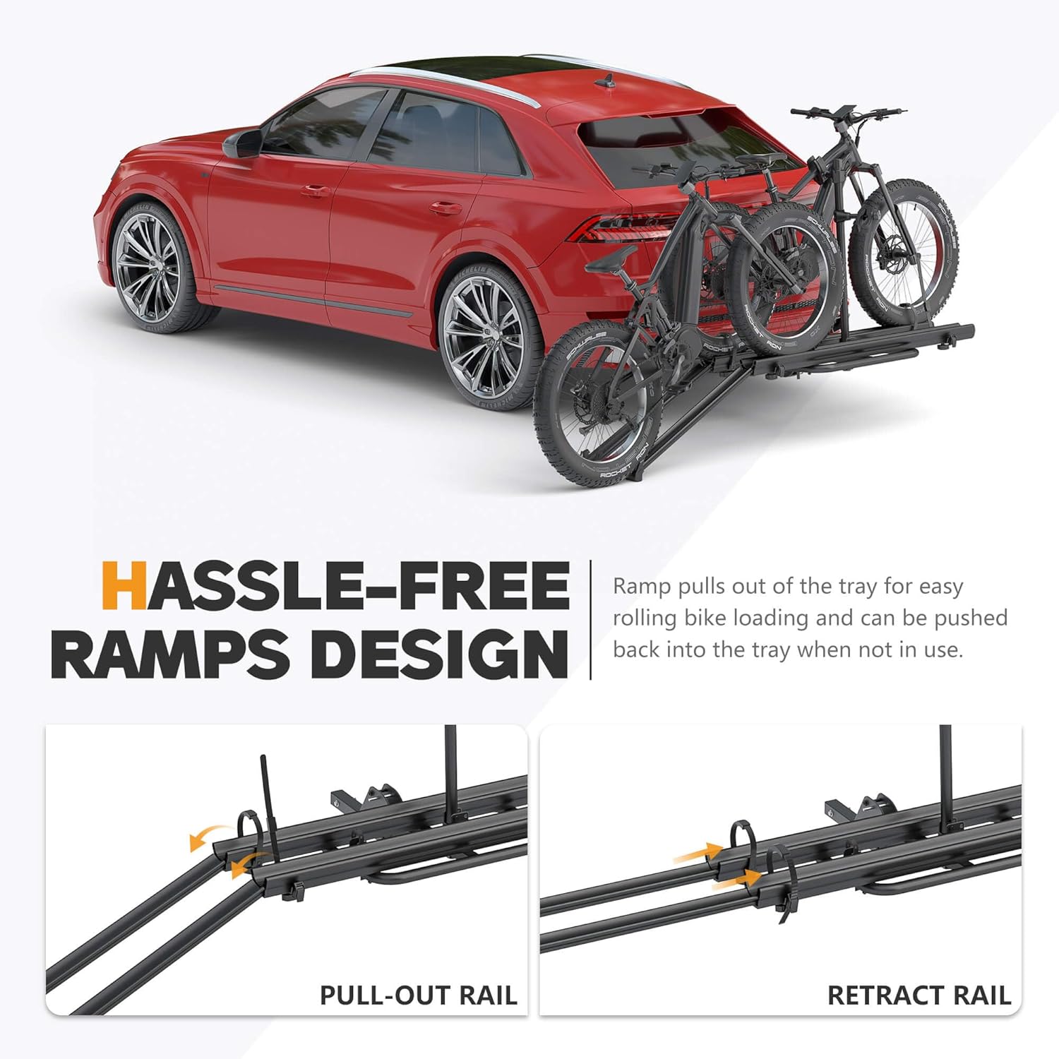 2" Hitch Bike Rack with Ramp, 200lbs Capacity, Fits Fat Tire E-Bikes N246193
