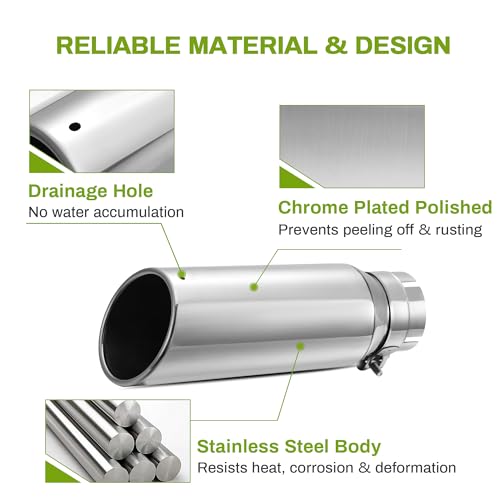 3" Inlet Black Exhaust Tip, 4" Outlet, 12" Length, Stainless Steel, Universal Fit H548