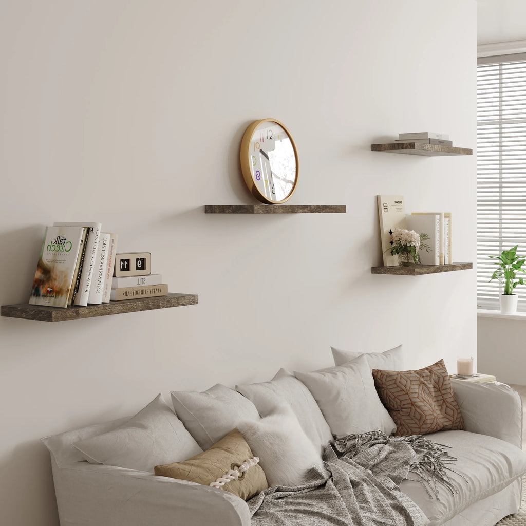 30 inch Wooden Floating Wall Shelf with Invisible Brackets, Set of 2, Rustic Gray J656