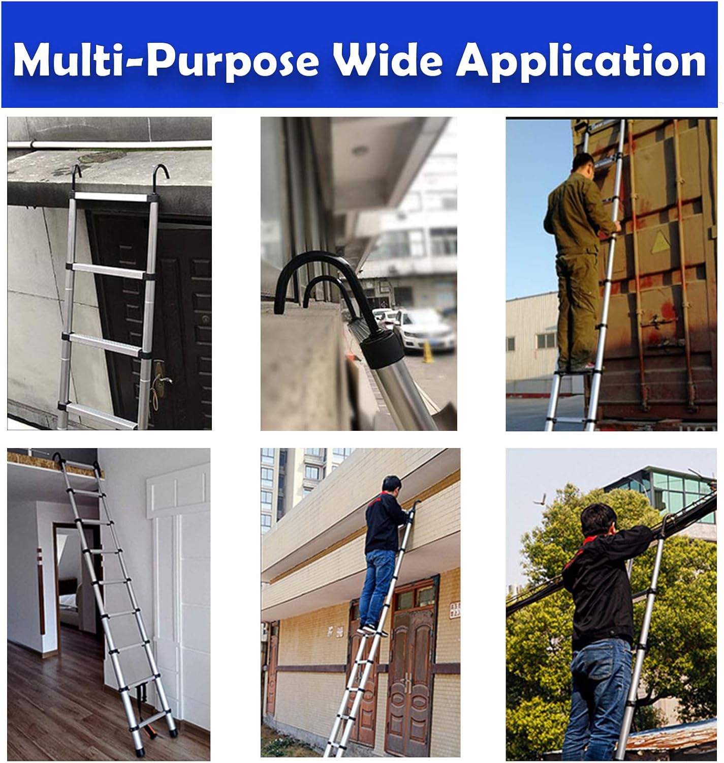 Aluminum Telescoping Ladder, Adjustable Height, 330lbs Load Capacity V30077